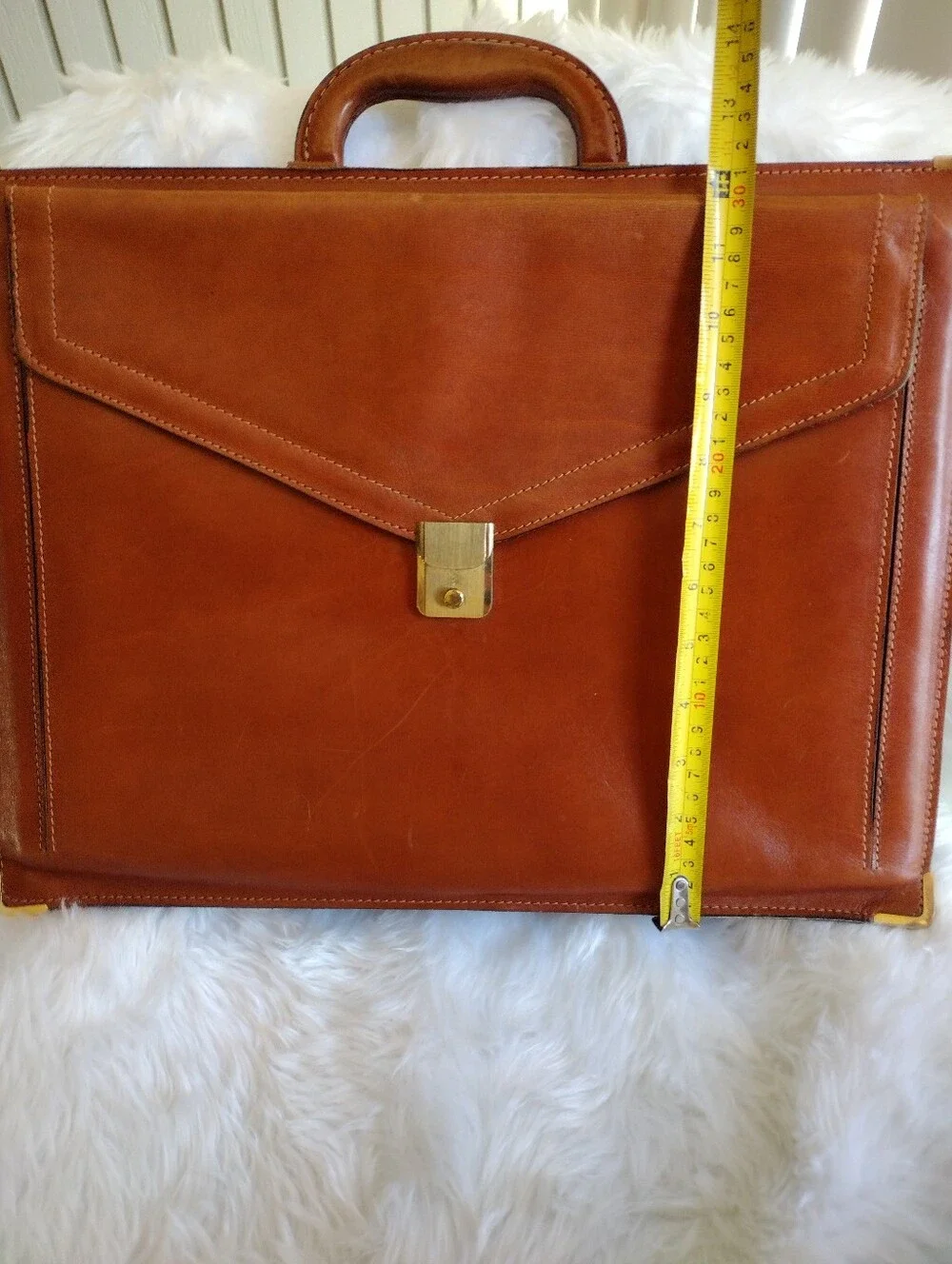 Men's Vintage Leather Briefcase Gold Hardware - Classic Professional Carry